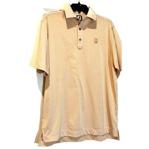 Footjoy FJ Golf Polo Shirt Men's Medium Striped Orange White preppy Stretch